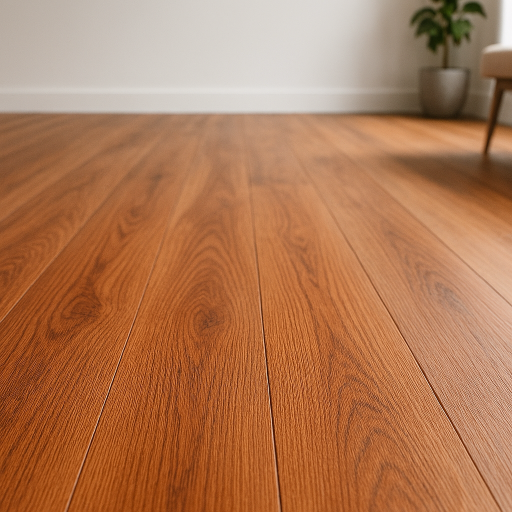 Red toned COREtec luxury vinyl plank flooring with realistic wood grain texture